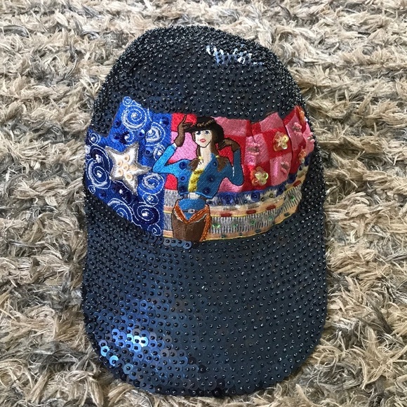 Beautiful Hand-Made Studs Embellished and Embroidery Baseball Hat, Cowgirl, OS main image 5